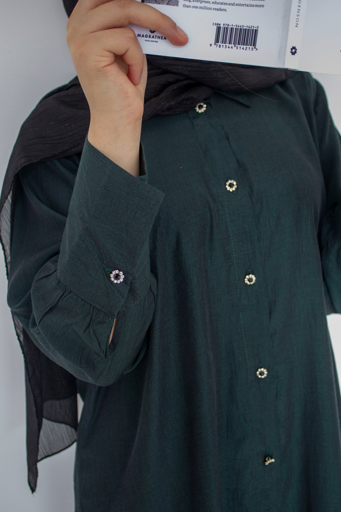 Bottle Green Coord Set With Embellished Buttons