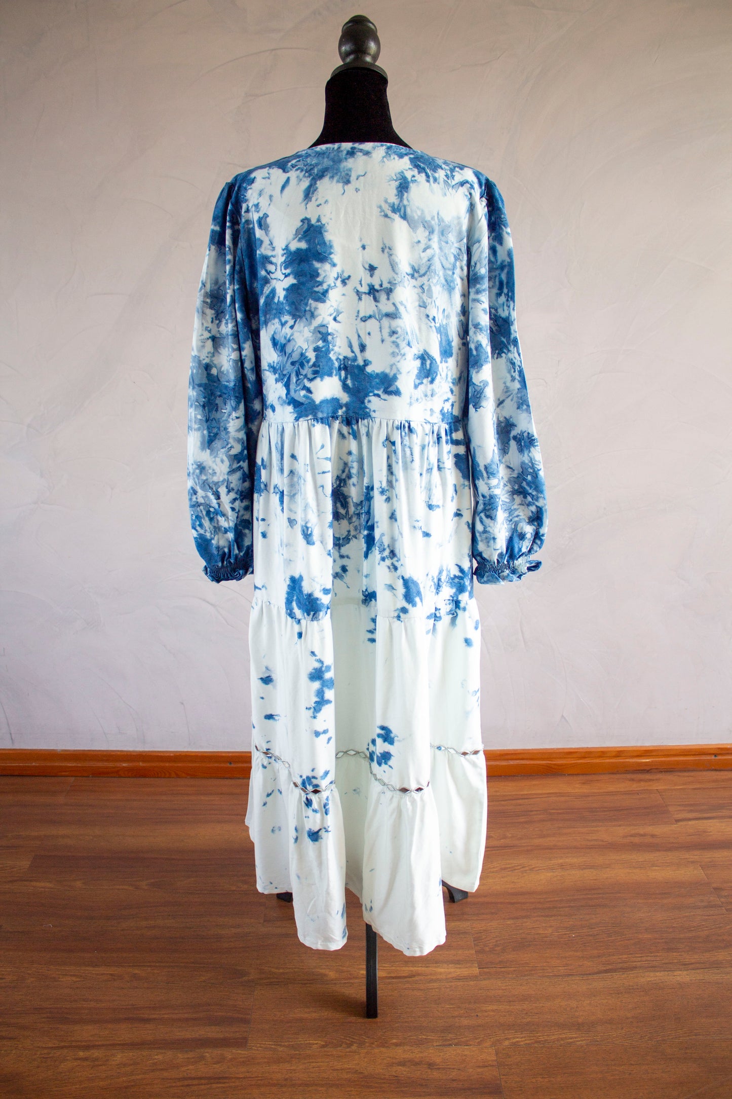 Blue Ice Dye Tiered Dress